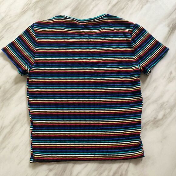 Rainbow Stripe Ribbed Tee – Multicolor Fitted Top (Juniors L) - Picture 6 of 7
